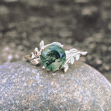 Moss Agate Ring Tree Leaves Band
