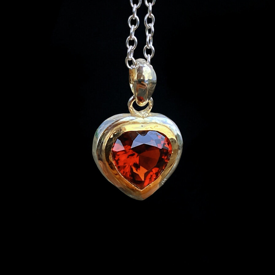 Heart Garnet Necklace 14K Gold Bezel