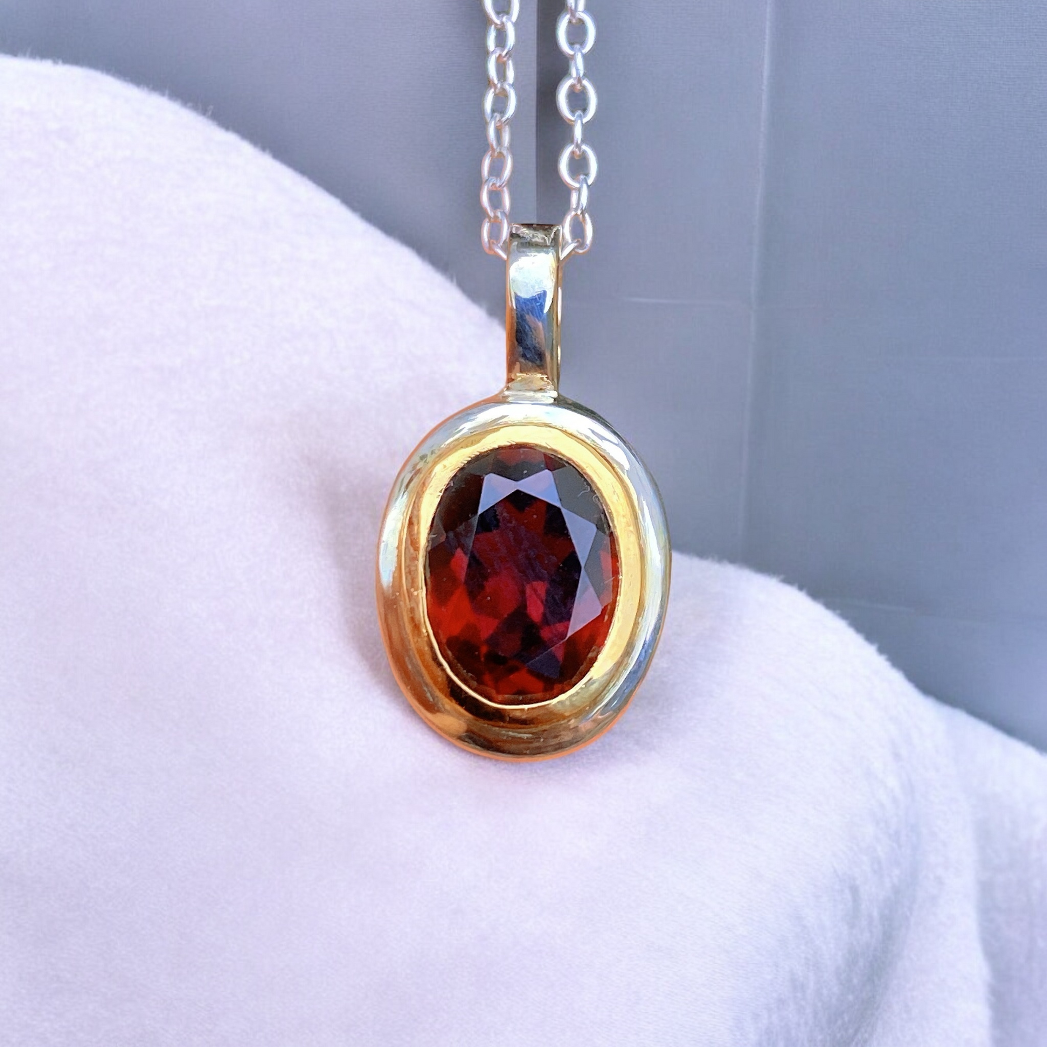 Garnet Necklace 14K Gold Bezel