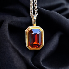 Garnet Necklace Emerald Cut 14k Gold Bezel