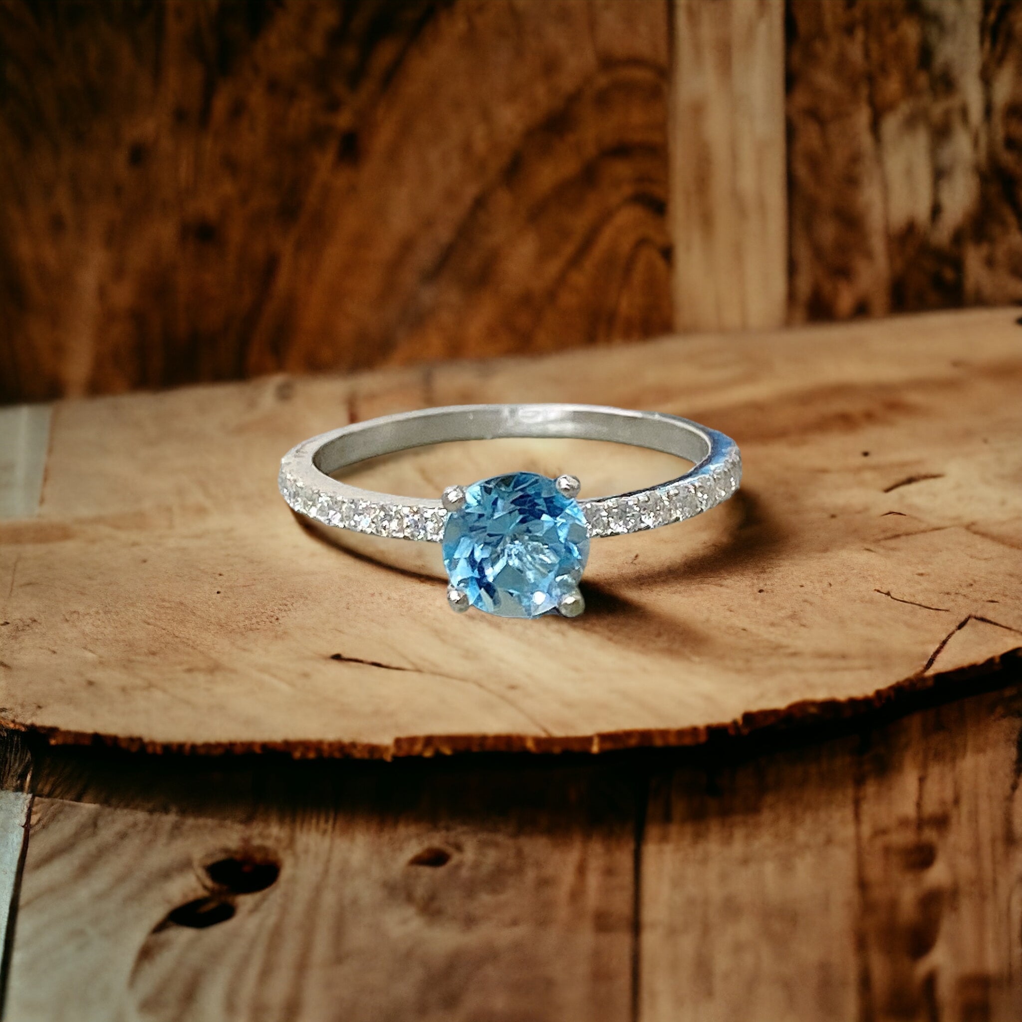 Topaz Ring with Moissanite-Enhanced Band