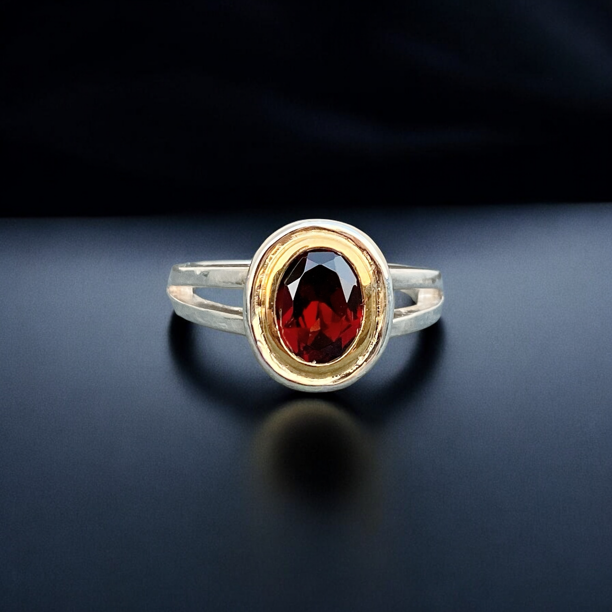 Natural Garnet Ring 14K Gold Bezel