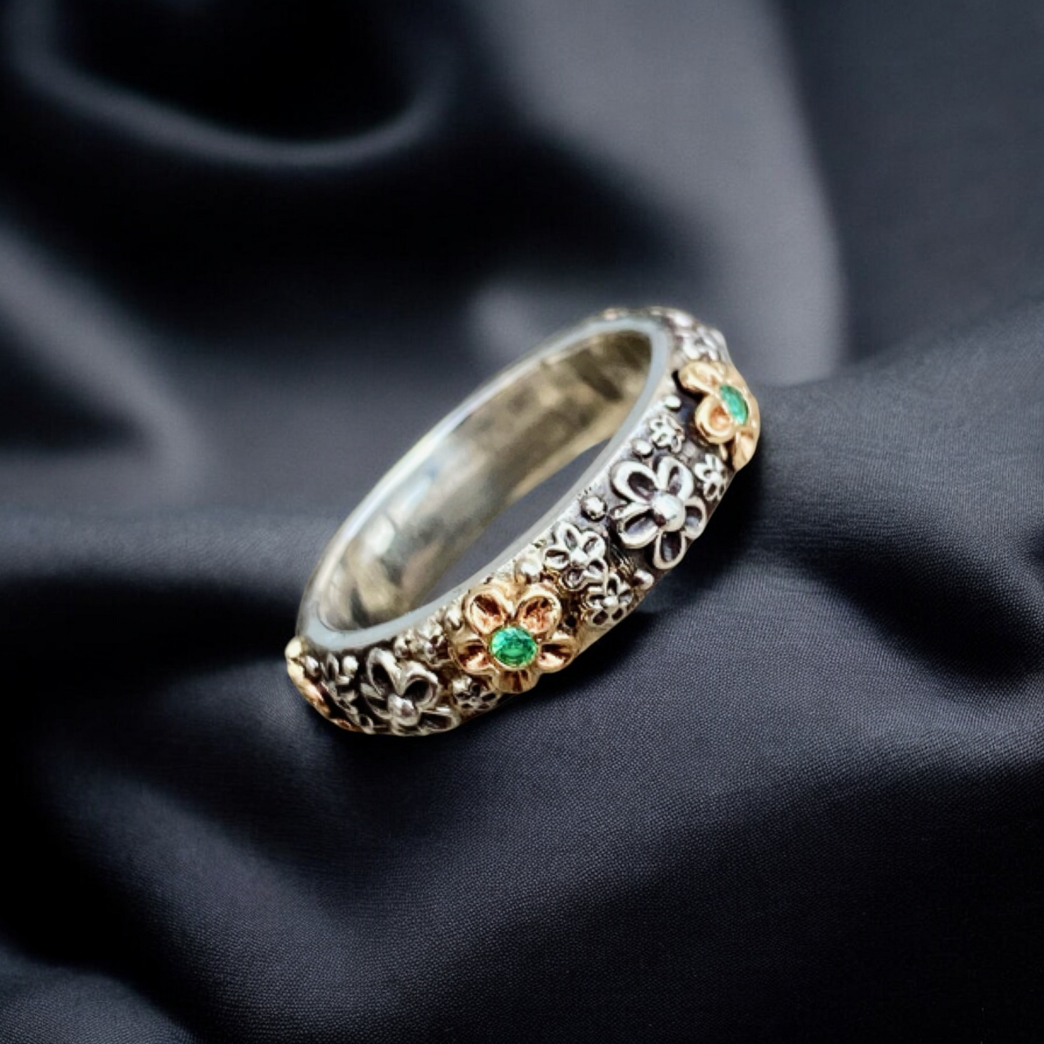 Wild Flower Emerald Ring