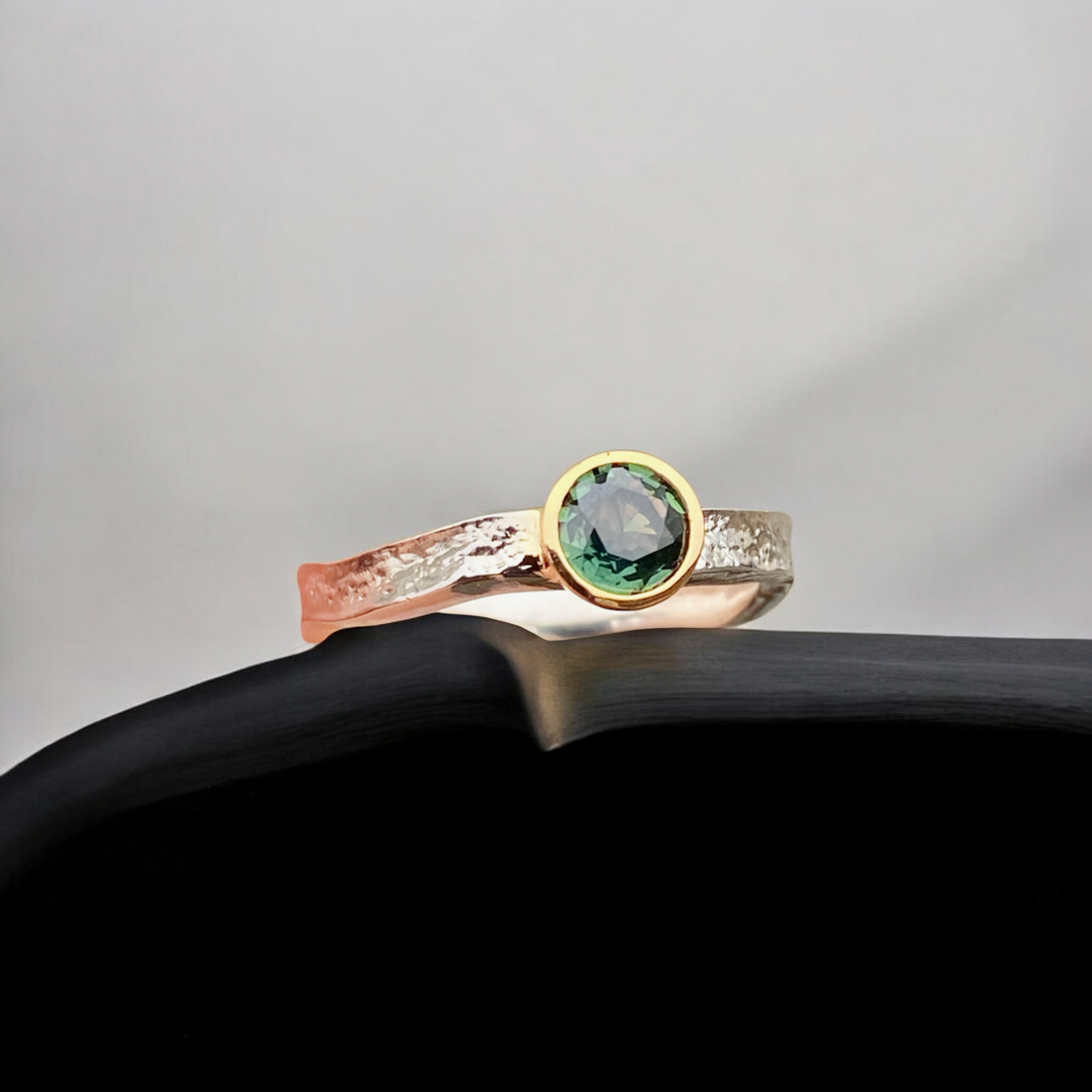 Green Sapphire Ring 10K Gold Bezel