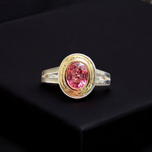Pink Tourmaline Ring 14K Gold and S925 Silver Bezel