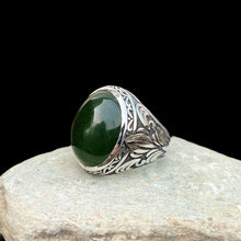 Fleur-De-Lis Silver Ring with Russian Jade