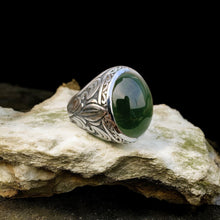 Fleur-De-Lis Silver Ring with Russian Jade