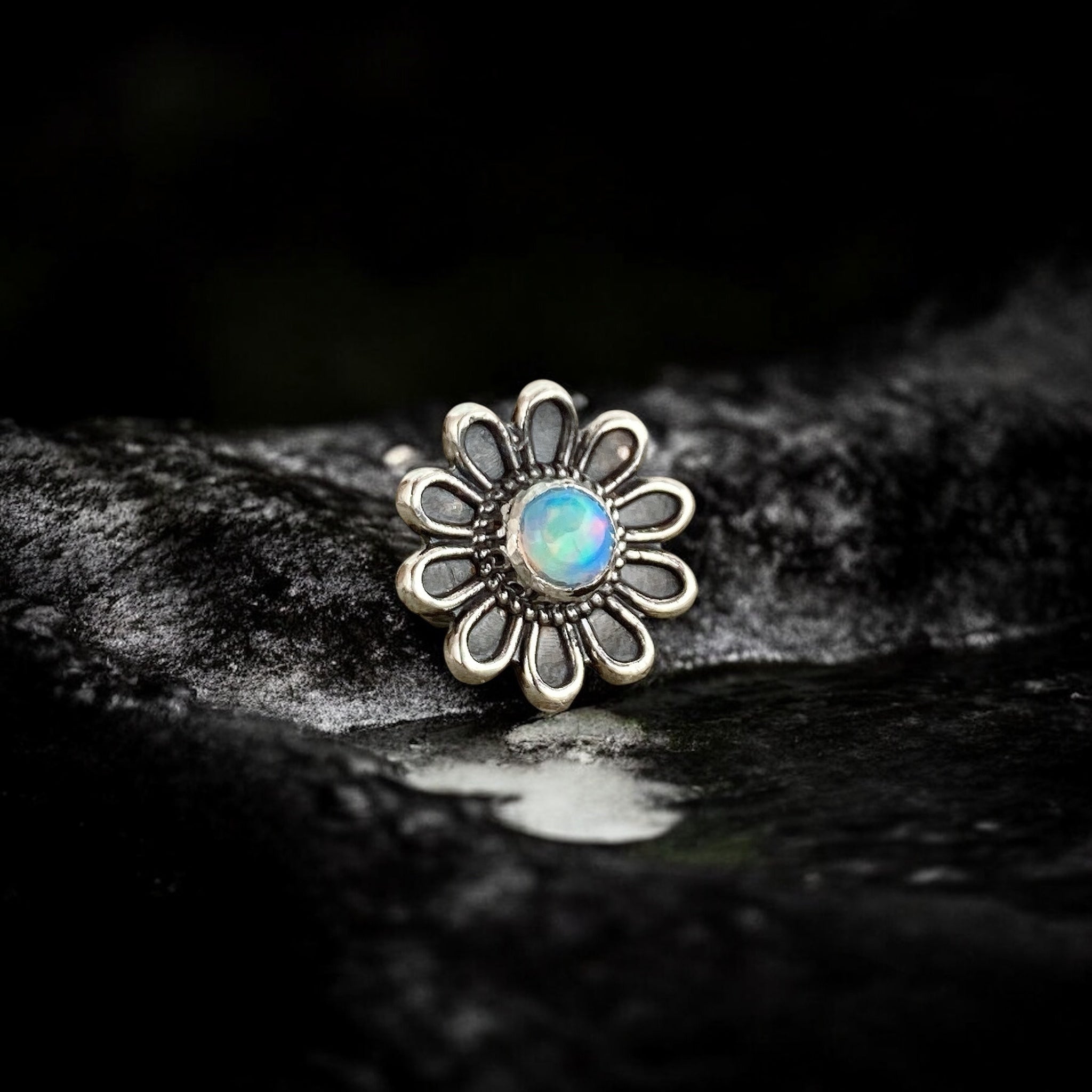 Daisy Flower Bead With Natural Opal