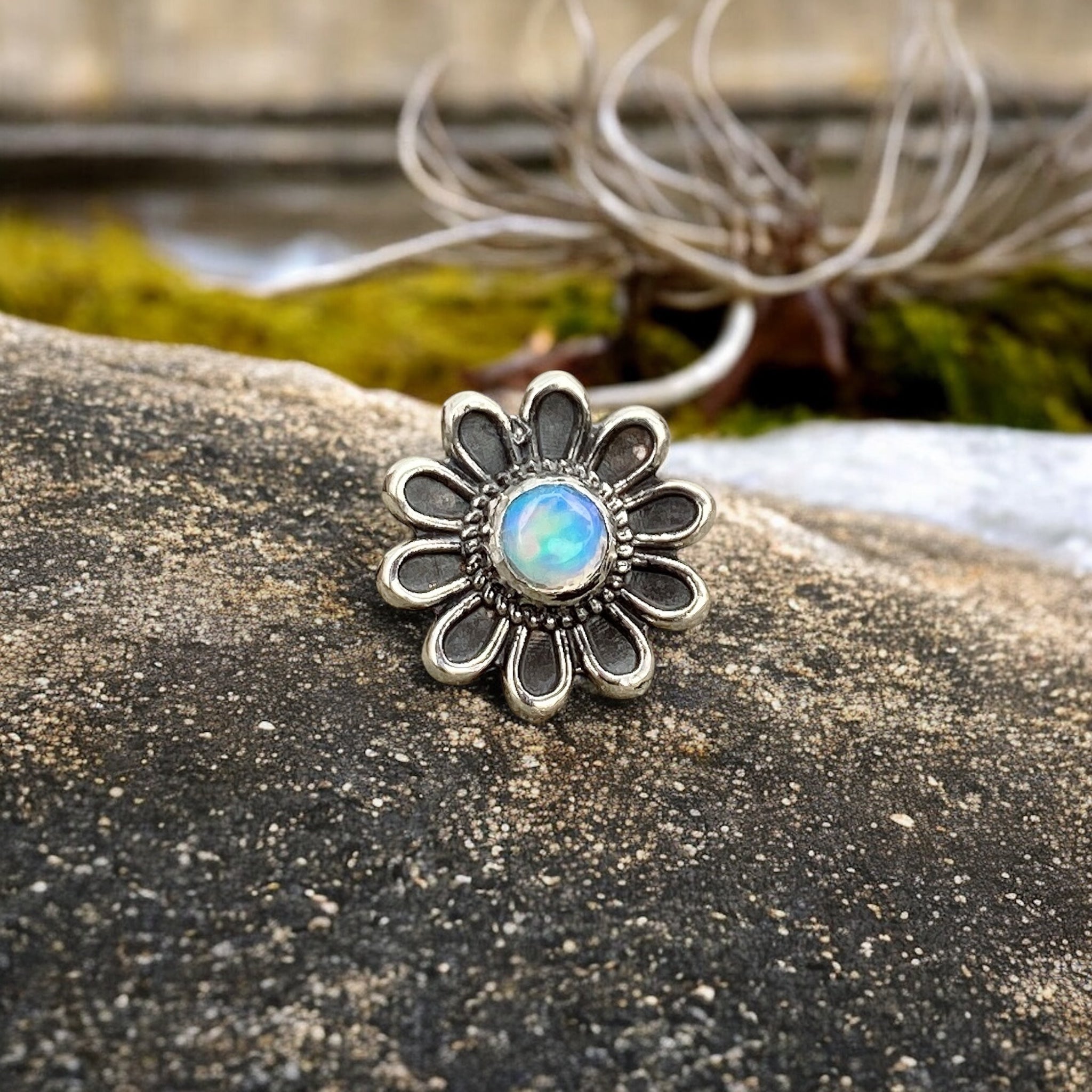 Daisy Flower Bead With Natural Opal
