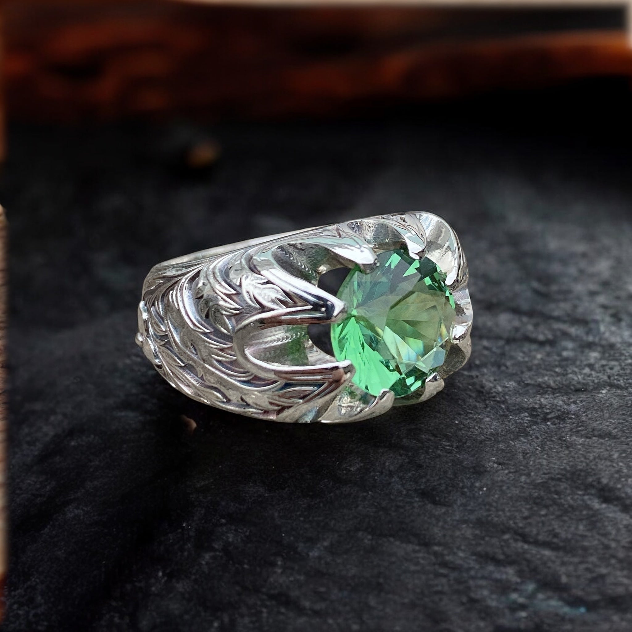 Blue Obsidian Men’s Ring, Baroque Design