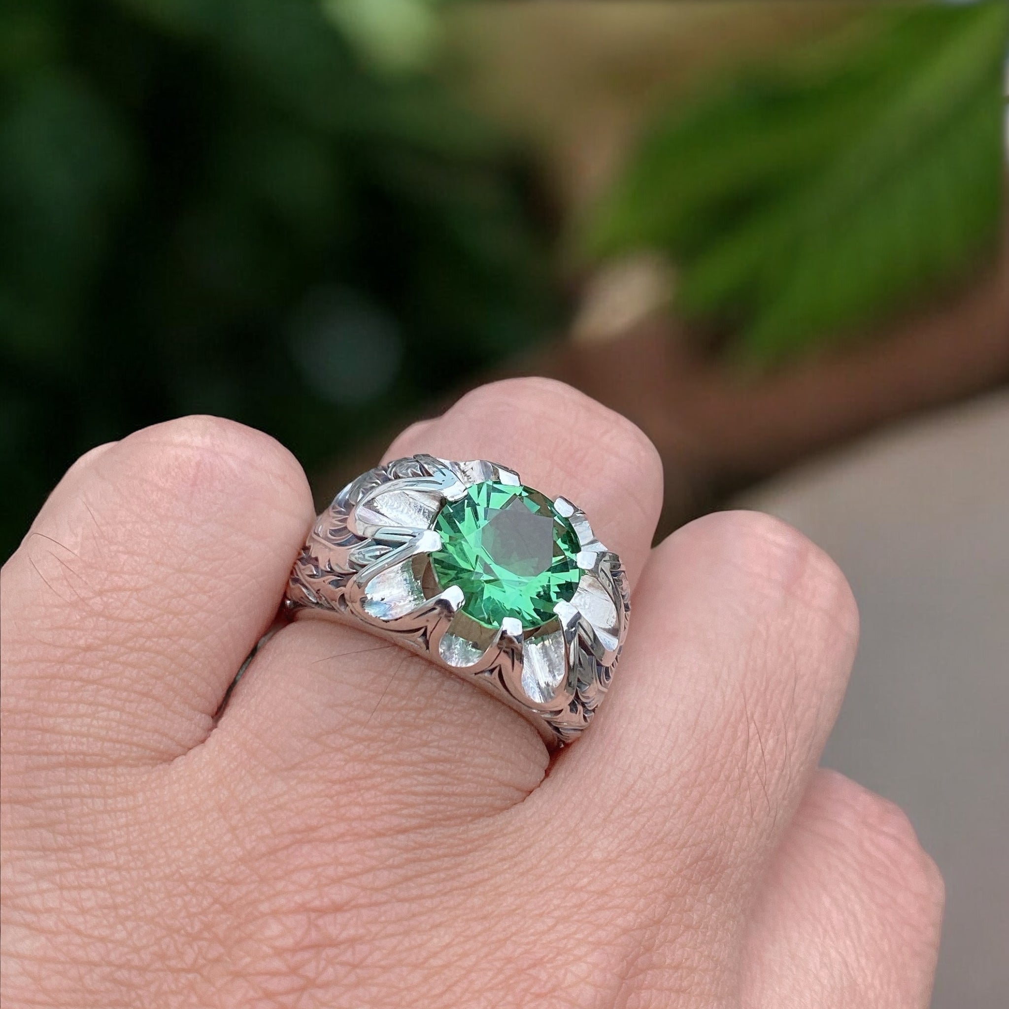 Blue Obsidian Men’s Ring, Baroque Design