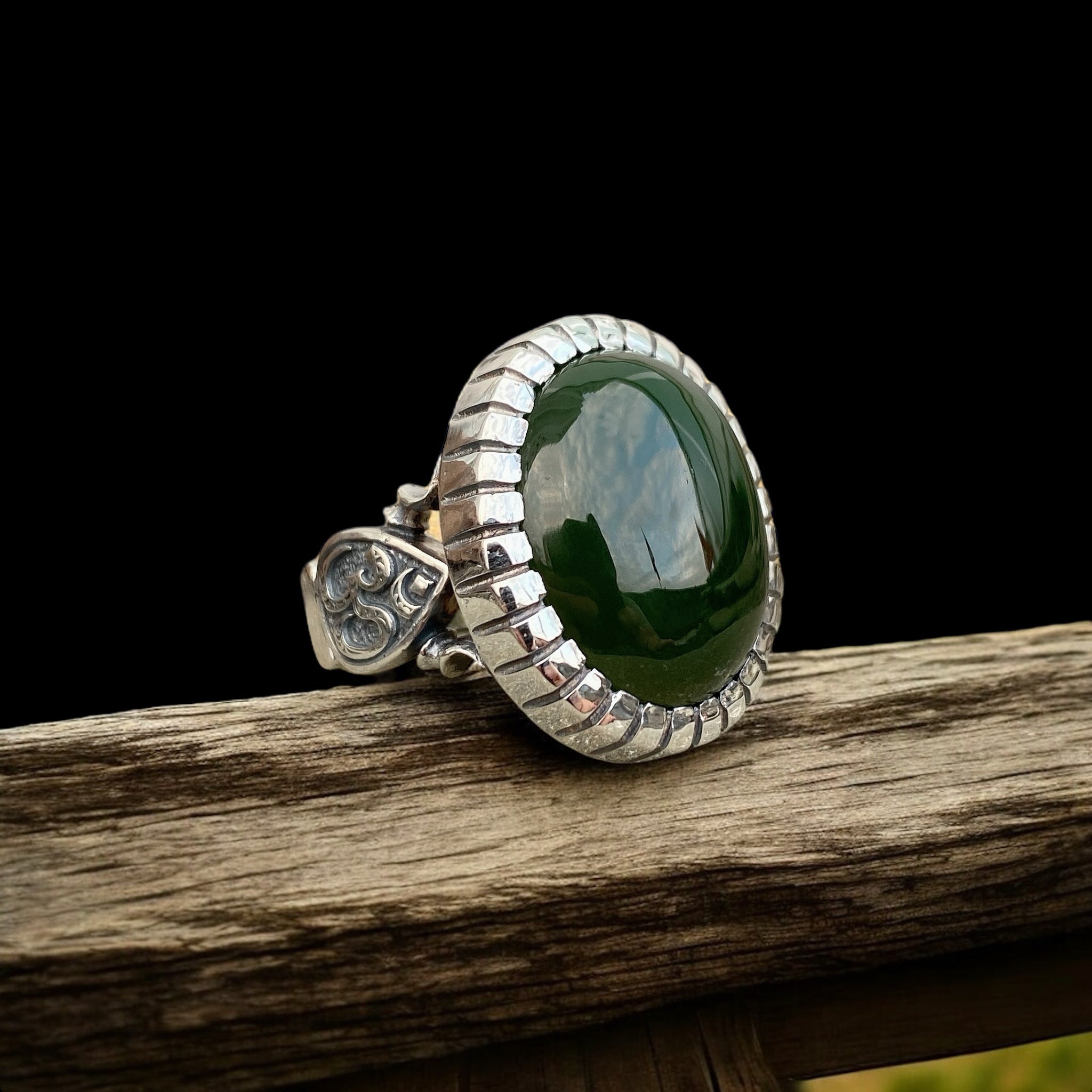 Natural Russian Jade Ohm Ring