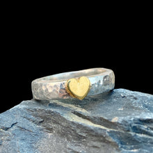 Gold Heart Ring Hammered Band