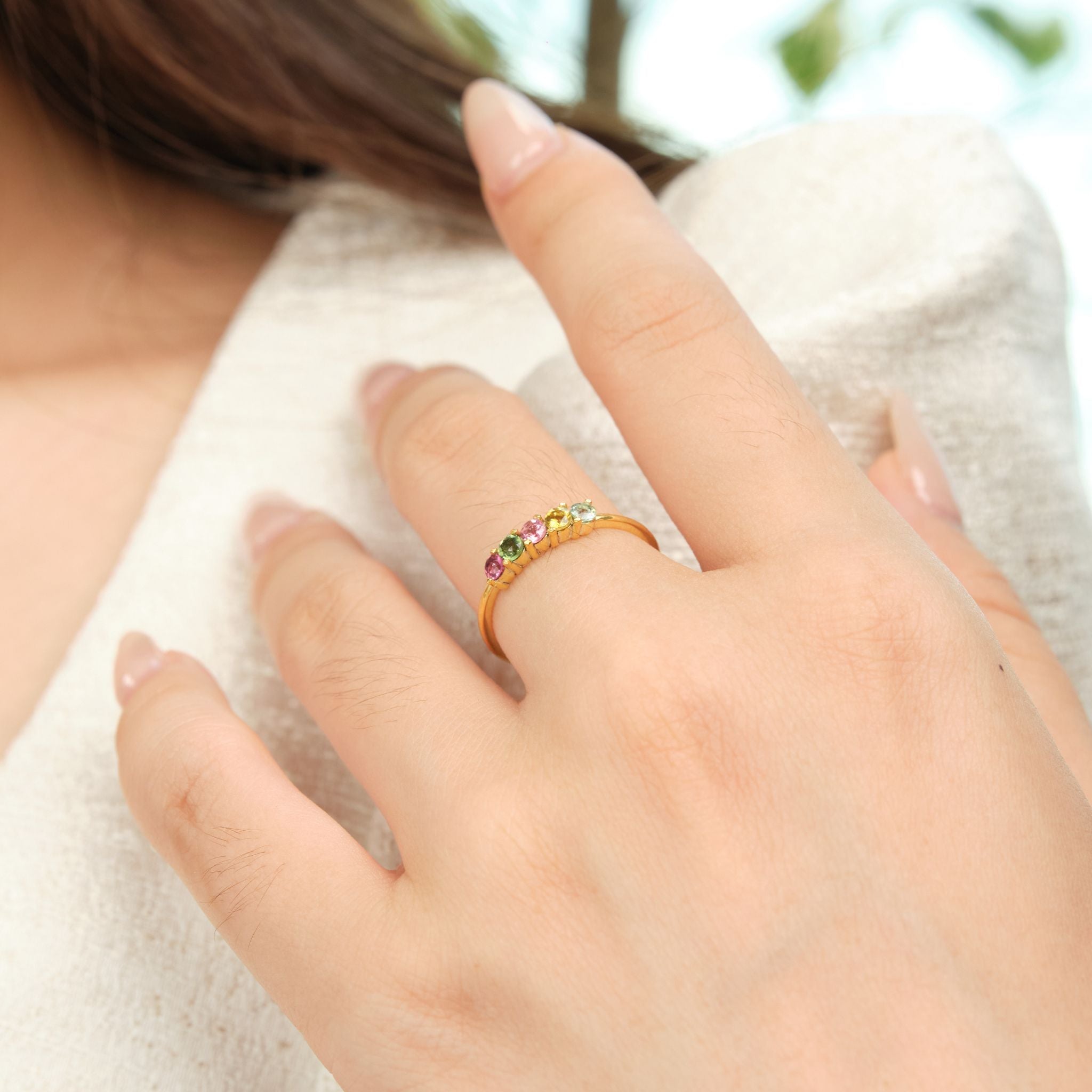 Multicolor Tourmaline Ring 14K Gold