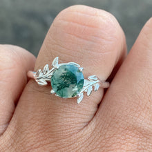 Moss Agate Ring Tree Leaves Band