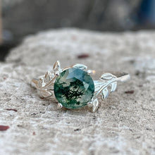 Moss Agate Ring Tree Leaves Band