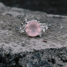Rose Quartz Ring Tree Leaves Band