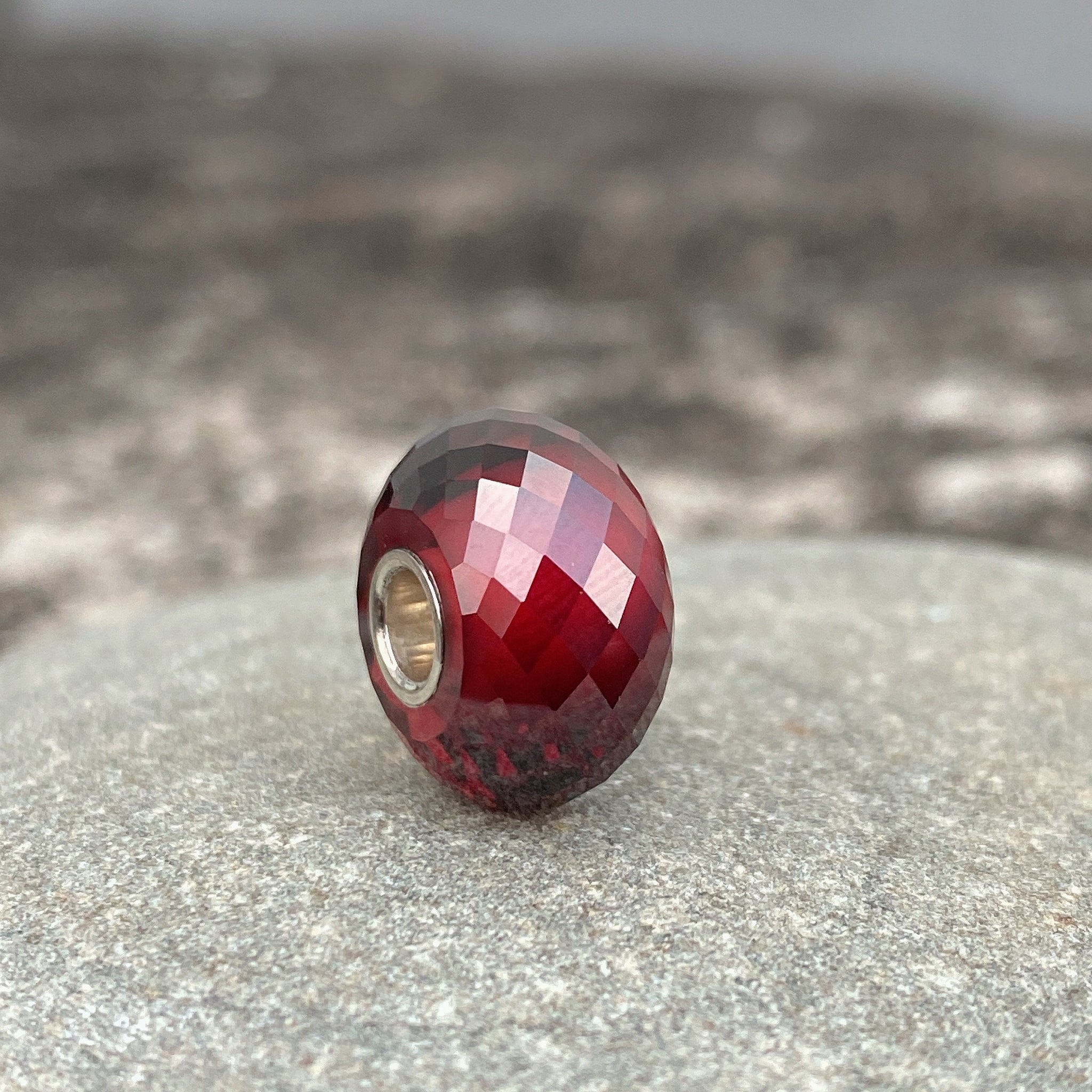 Deep Red Garnet Bead Silver Core