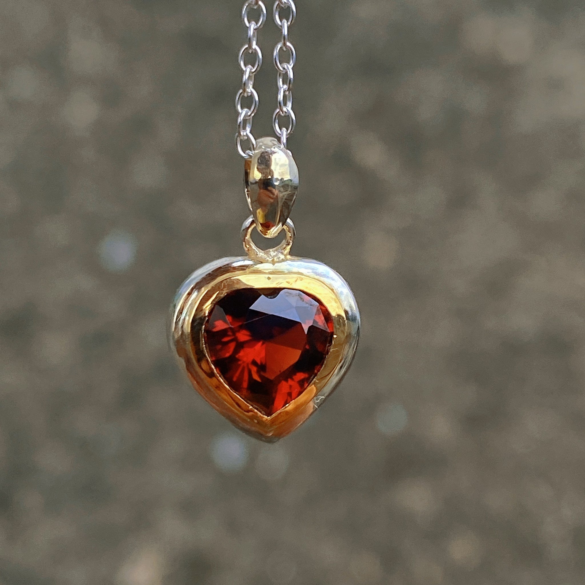 Heart Garnet Necklace 14K Gold Bezel