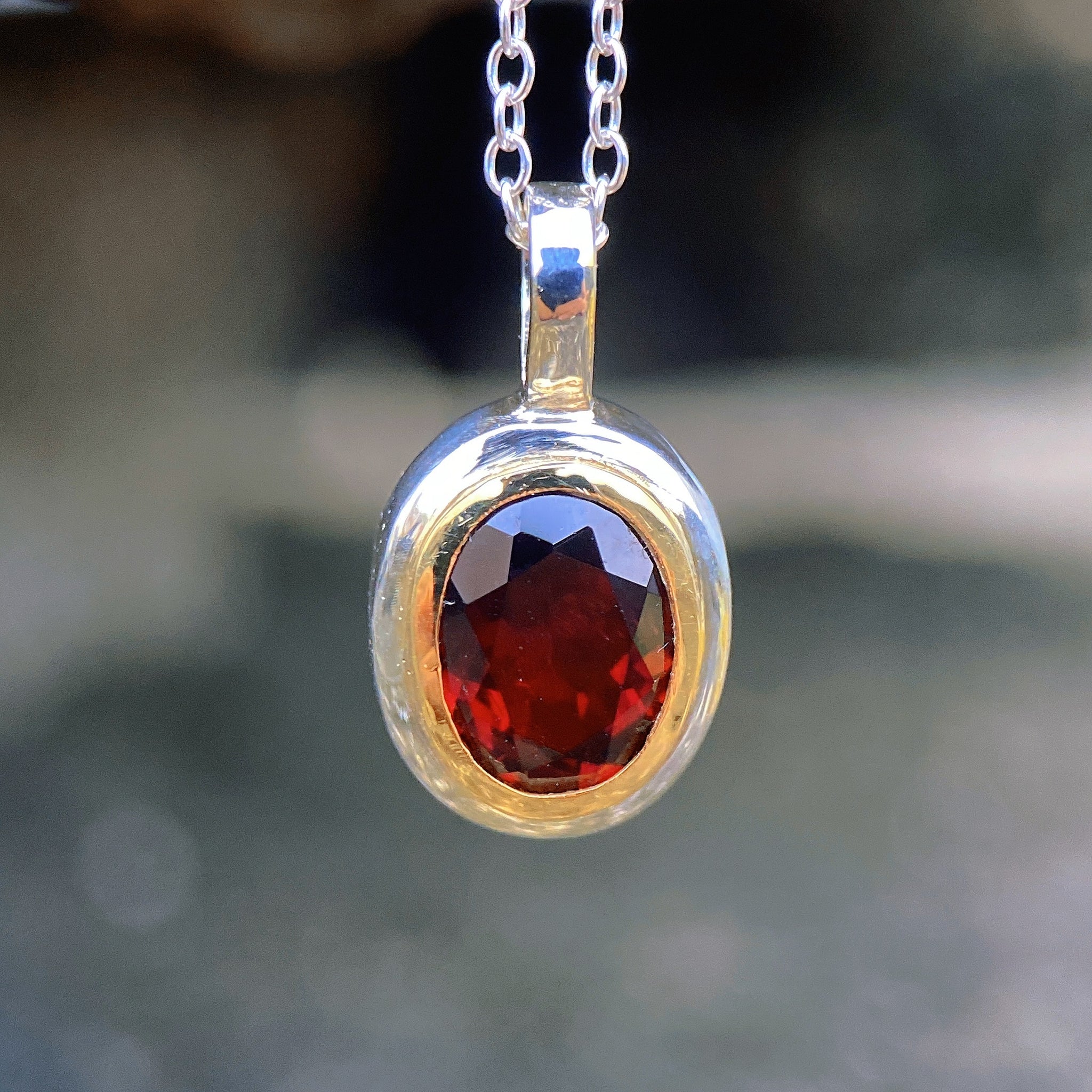 Garnet Necklace 14K Gold Bezel