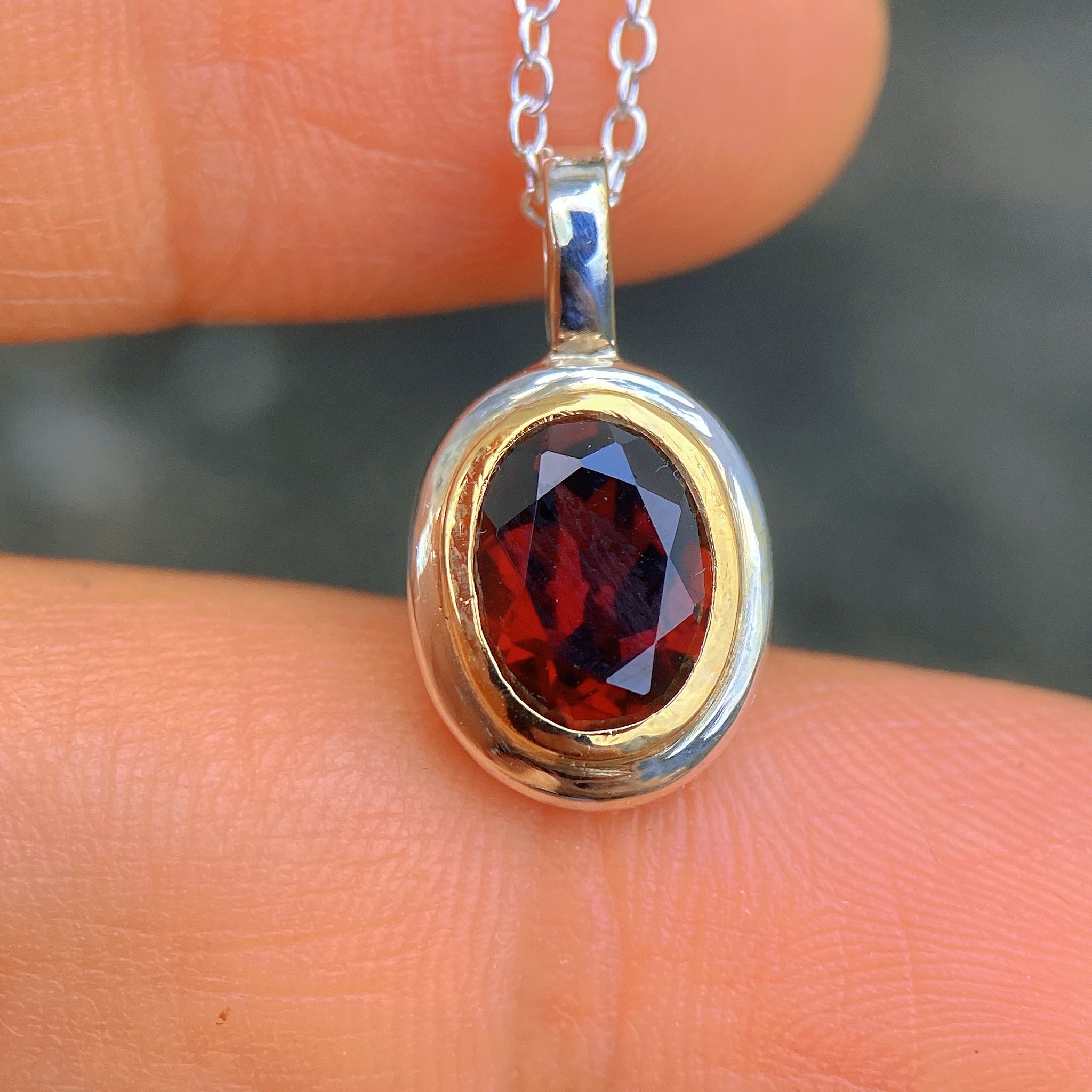 Garnet Necklace 14K Gold Bezel