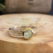 Labradorite Ring 14K Gold Setting Random Texture Band