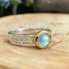 Labradorite Ring 14K Gold Setting Random Texture Band