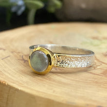 Labradorite Ring 14K Gold Setting Random Texture Band