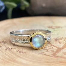 Labradorite Ring 14K Gold Setting Random Texture Band