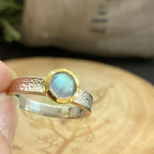 Labradorite Ring 14K Gold Setting Random Texture Band