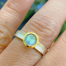 Labradorite Ring 14K Gold Setting Random Texture Band