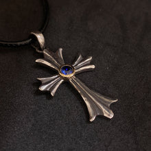 Cross Necklace Sapphire 14K Gold Bezel