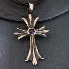 Cross Necklace Sapphire 14K Gold Bezel