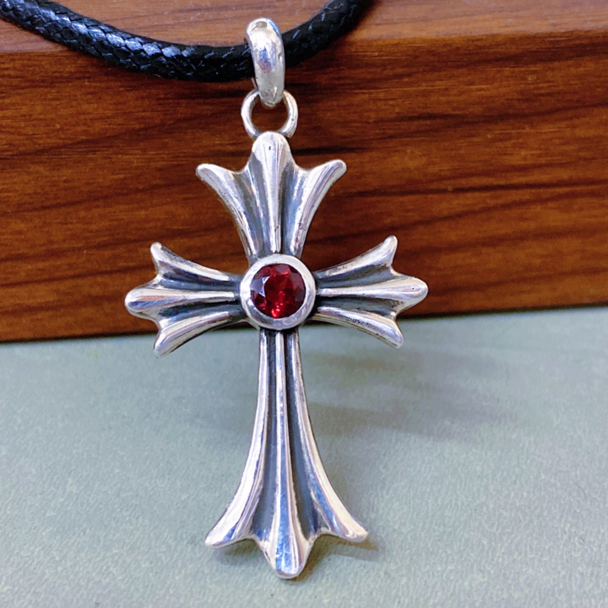 Cross Necklace Garnet