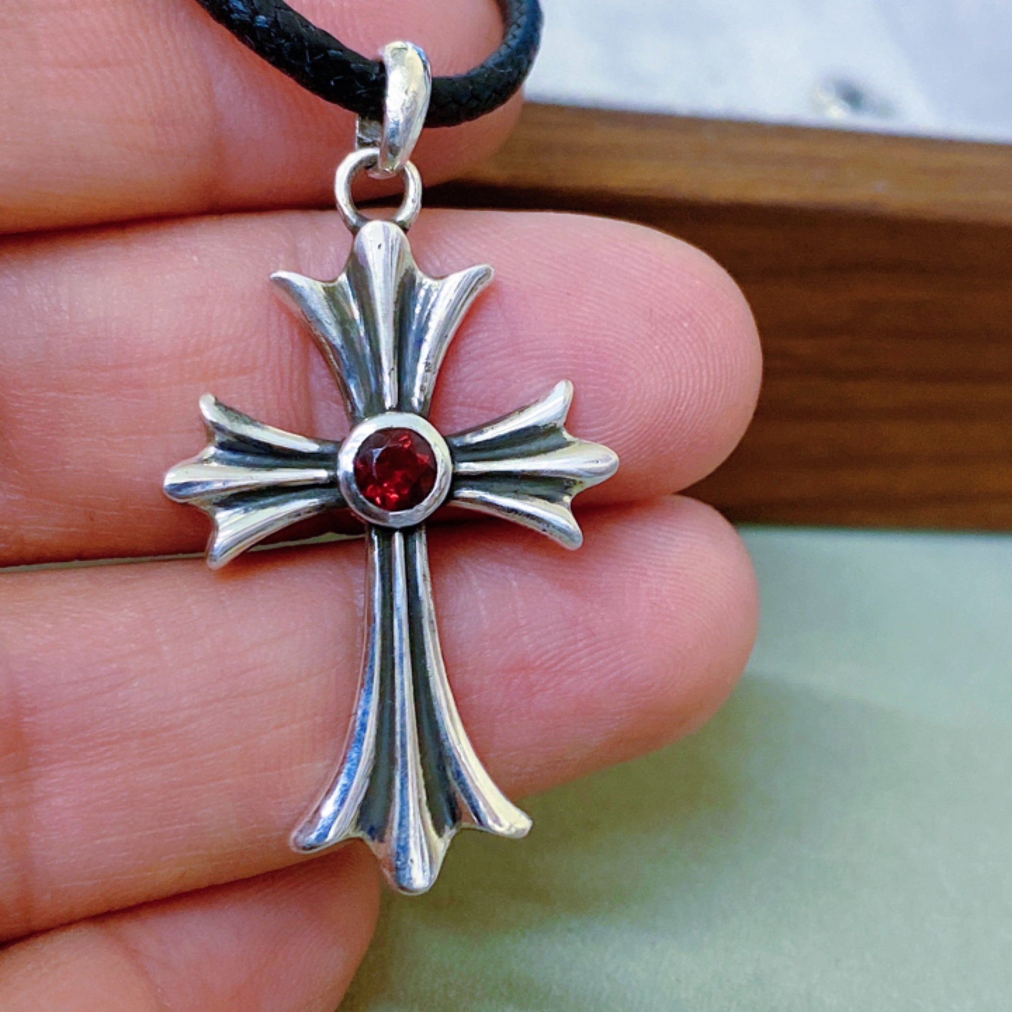 Cross Necklace Garnet