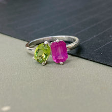 Two Stone Ring, Natural Ruby and Peridot Stone