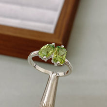 Two Stone Ring, Natural Peridot Stone