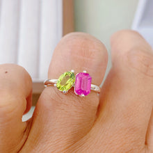 Two Stone Ring, Natural Ruby and Peridot Stone