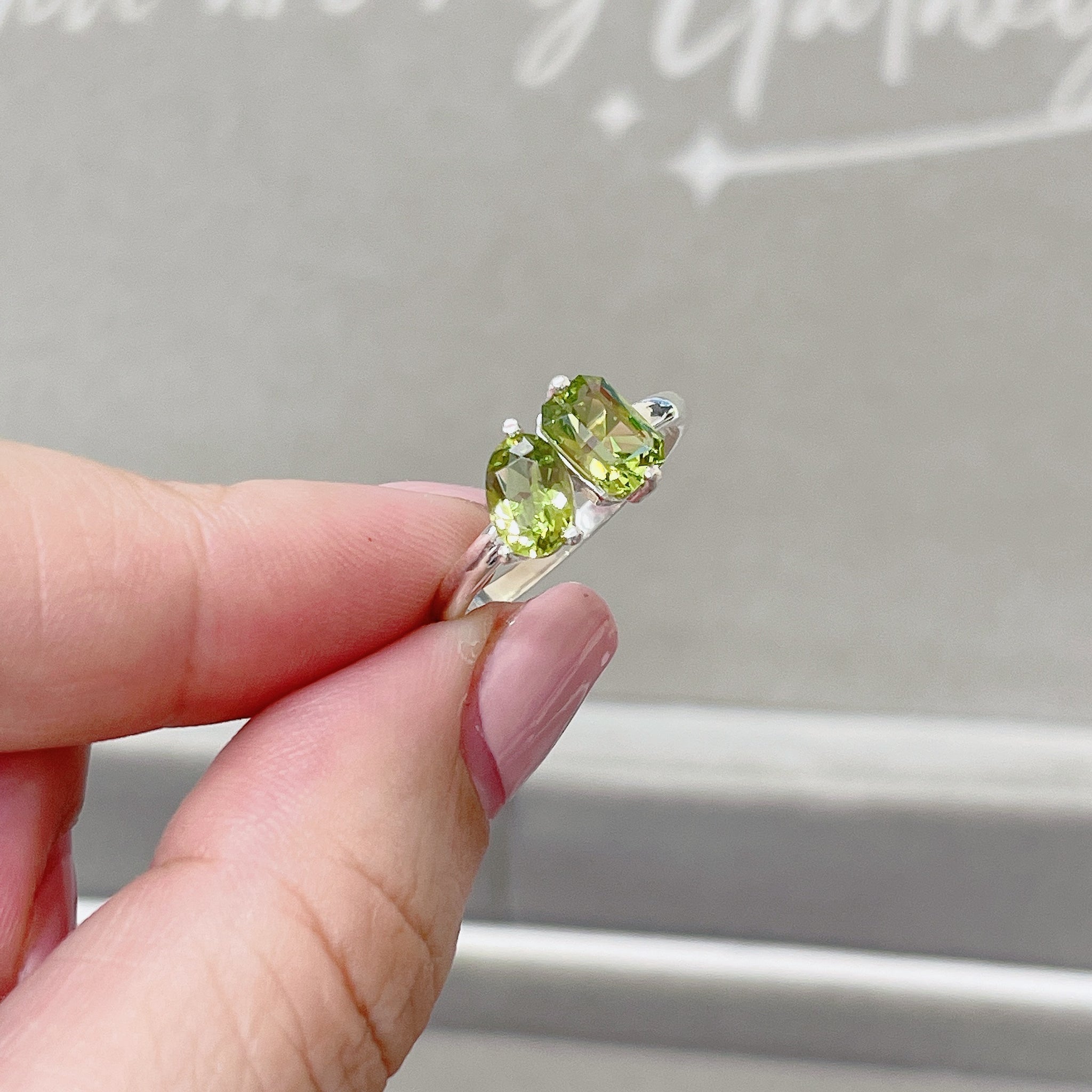 Two Stone Ring, Natural Peridot Stone