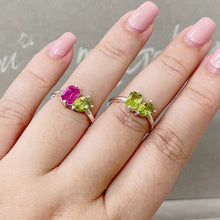 Two Stone Ring, Natural Ruby and Peridot Stone