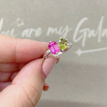 Two Stone Ring, Natural Ruby and Peridot Stone