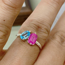 Two Stone Ring, Natural Ruby and Swiss Topaz