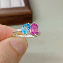 Two Stone Ring, Natural Ruby and Swiss Topaz