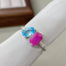 Two Stone Ring, Natural Ruby and Swiss Topaz