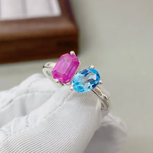 Two Stone Ring, Natural Ruby and Swiss Topaz