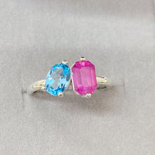 Two Stone Ring, Natural Ruby and Swiss Topaz