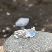 Natural Moonstone Ring Tree Leaves Band