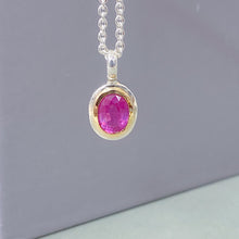 Pink Ruby Necklace 14K Gold Bezel