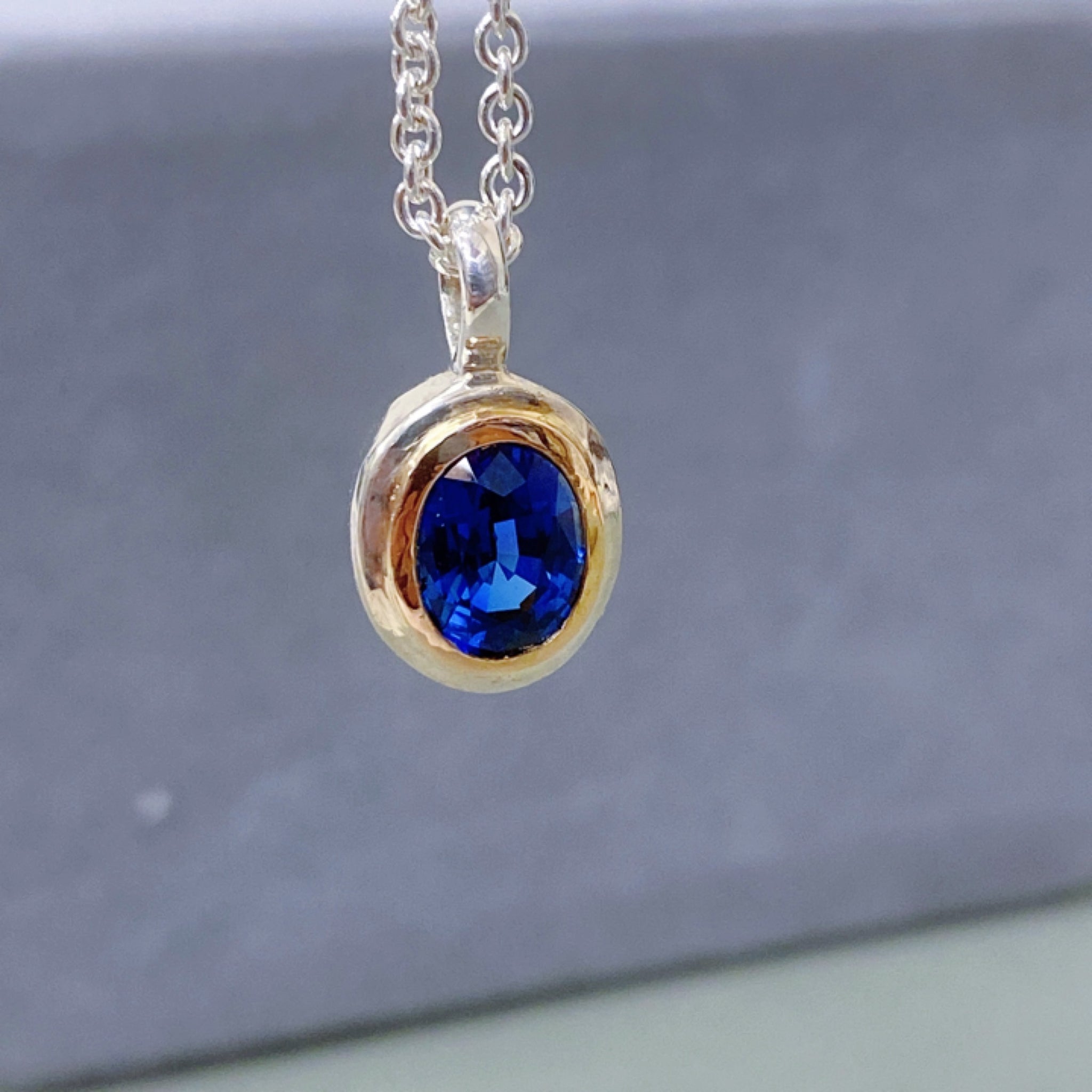 Blue Sapphire Necklace 14 Gold Bezel