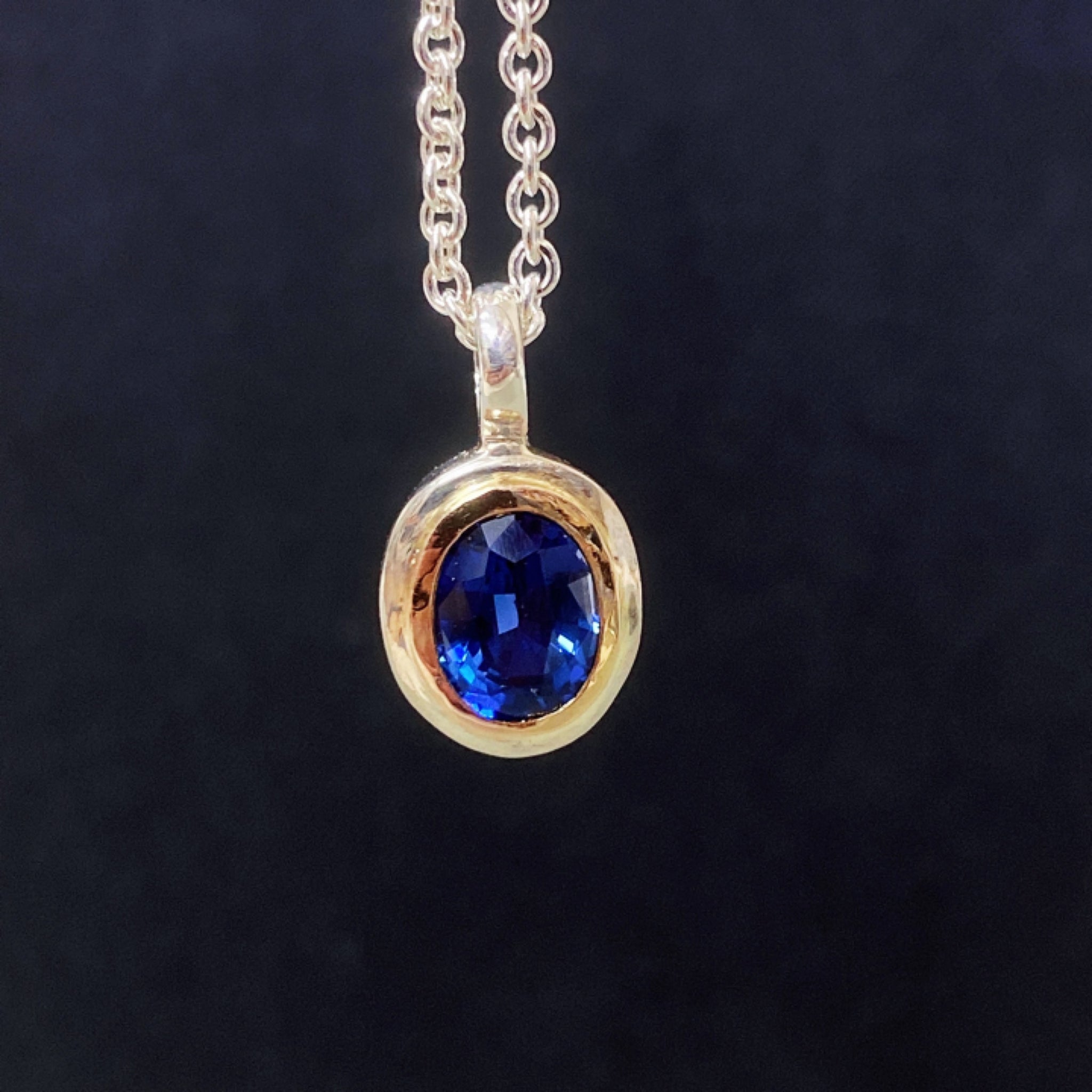 Blue Sapphire Necklace 14 Gold Bezel